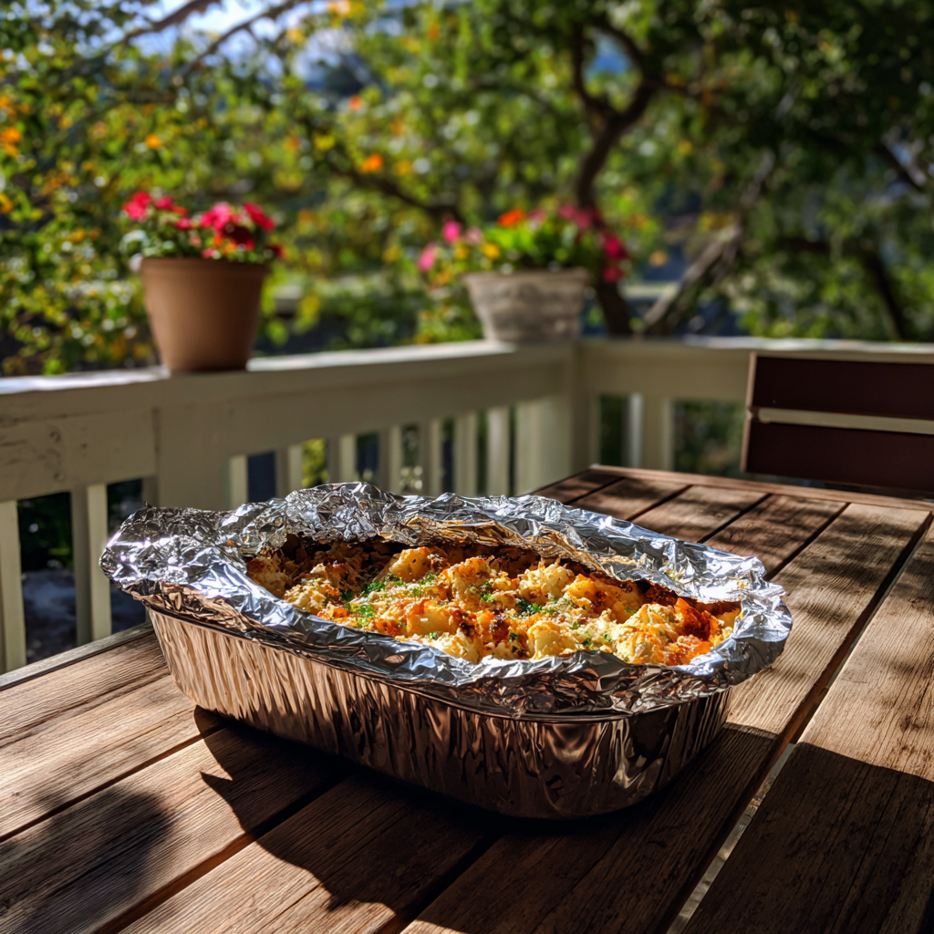 Ein Container mit Lebensmitteln auf einem Verandatisch | Quelle: Midjourney