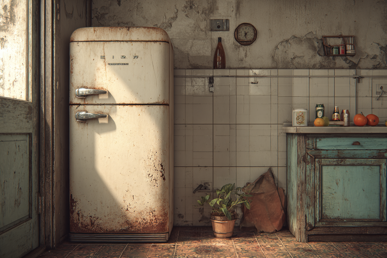 Ein alter Kühlschrank in einer Küche | Quelle: Midjourney