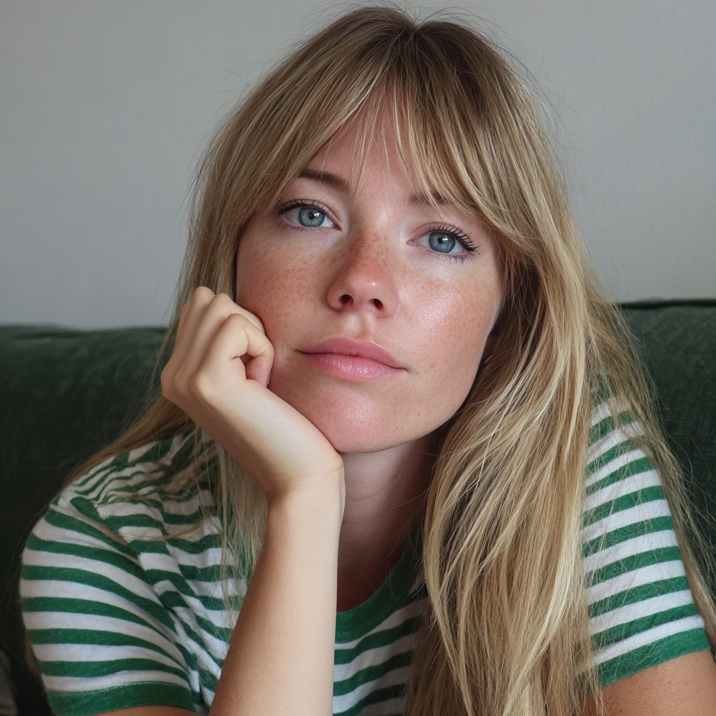 Eine lässige Frau, die auf einer Couch sitzt | Quelle: Midjourney