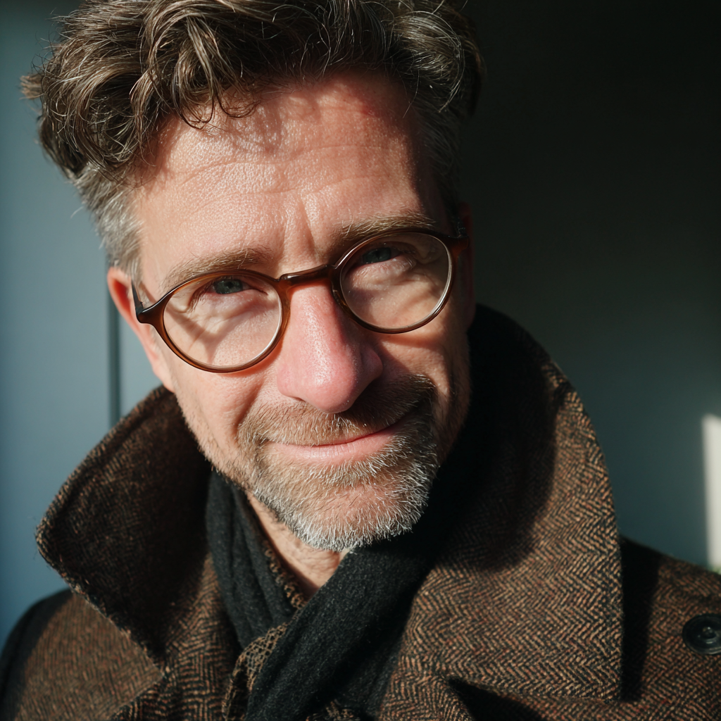 Ein lächelnder Mann mit brauner Brille | Quelle: Midjourney