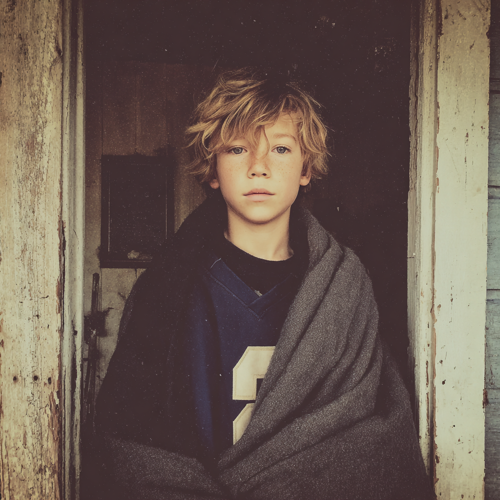 Ein kleiner Junge, eingewickelt in eine Decke | Quelle: Midjourney
