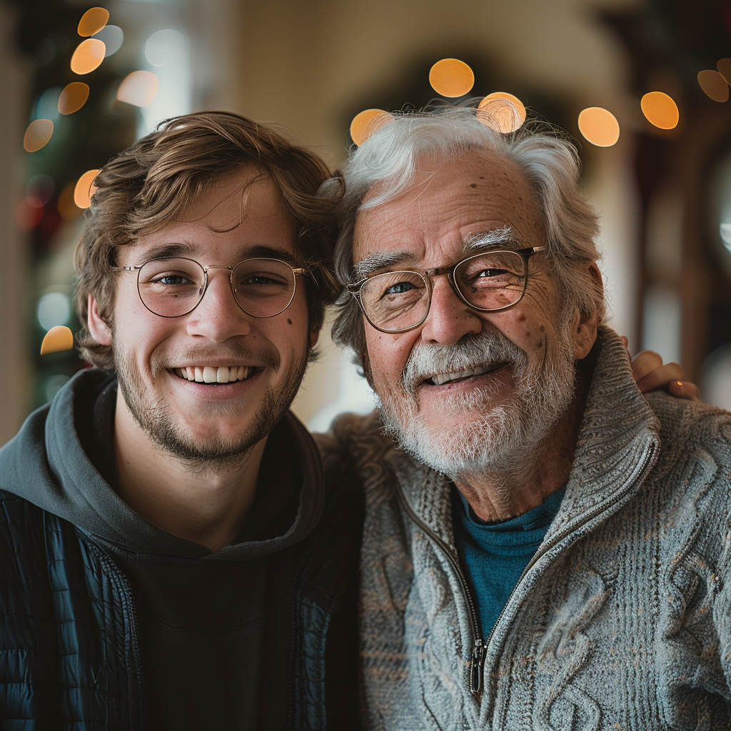 Ein Mann mit seinem Enkel während Weihnachten | Quelle: Midjourney