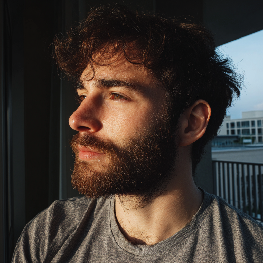 Ein nachdenklicher Mann steht auf einem Balkon | Quelle: Midjourney
