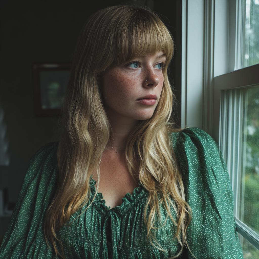 Eine nachdenkliche Frau, die an einem Fenster steht | Quelle: Midjourney