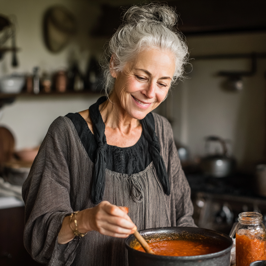 Eine Frau, die einen Topf Suppe umrührt | Quelle: Midjourney