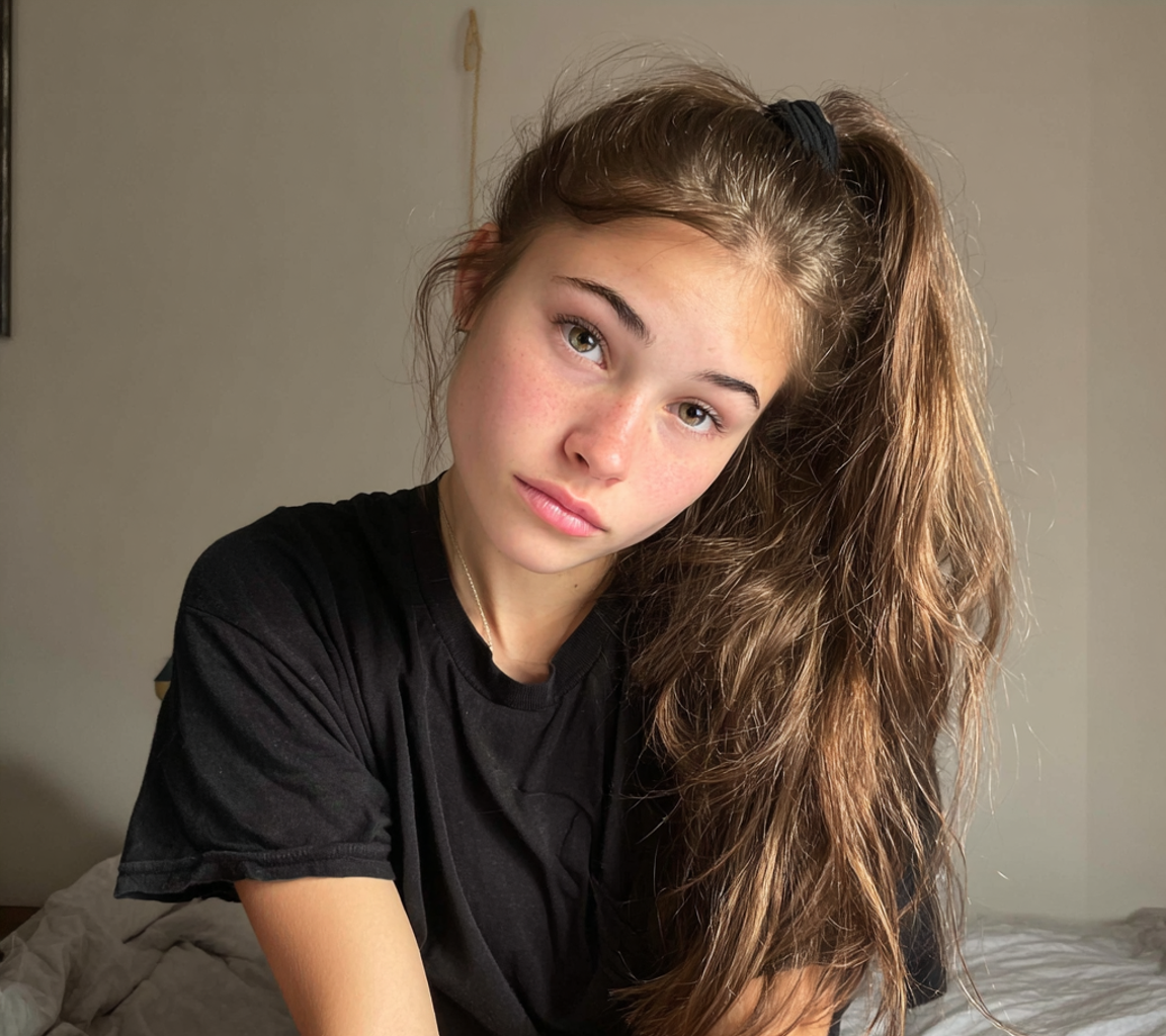 Ein Mädchen im Teenageralter sitzt auf einem Bett | Quelle: Midjourney