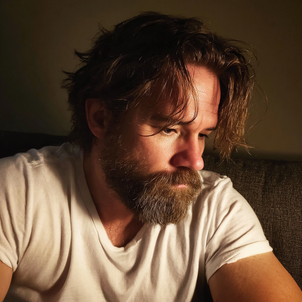 Ein nachdenklicher Mann sitzt auf einer Couch | Quelle: Midjourney