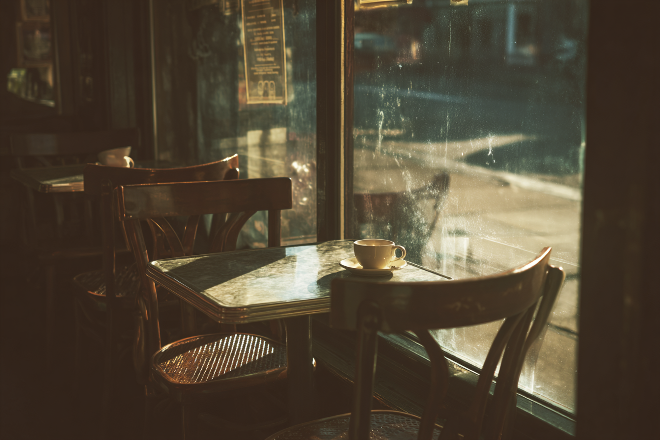 Tische und Stühle in einem Café | Quelle: Midjourney