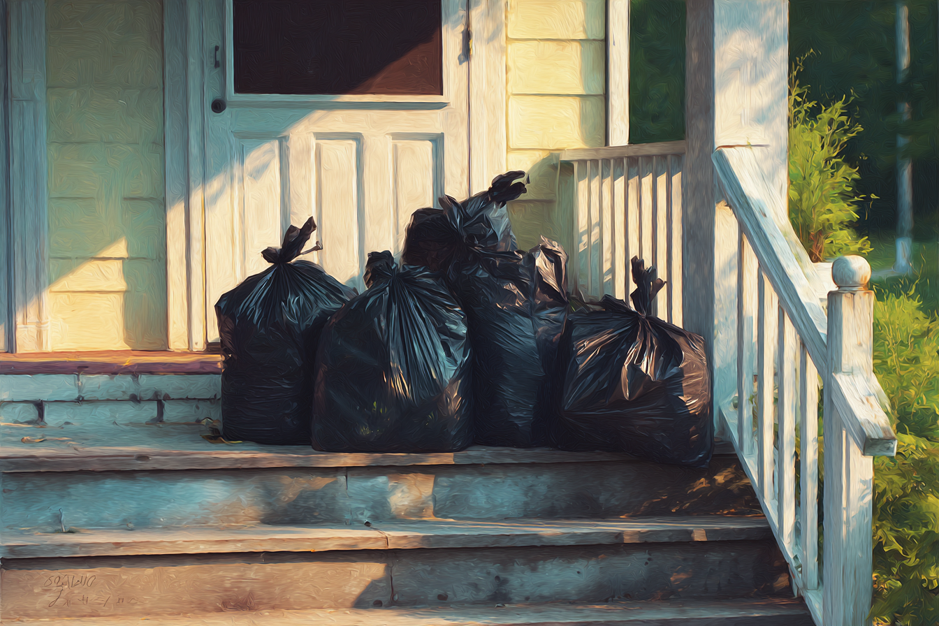 Müllsäcke vor einem Haus | Quelle: Midjourney