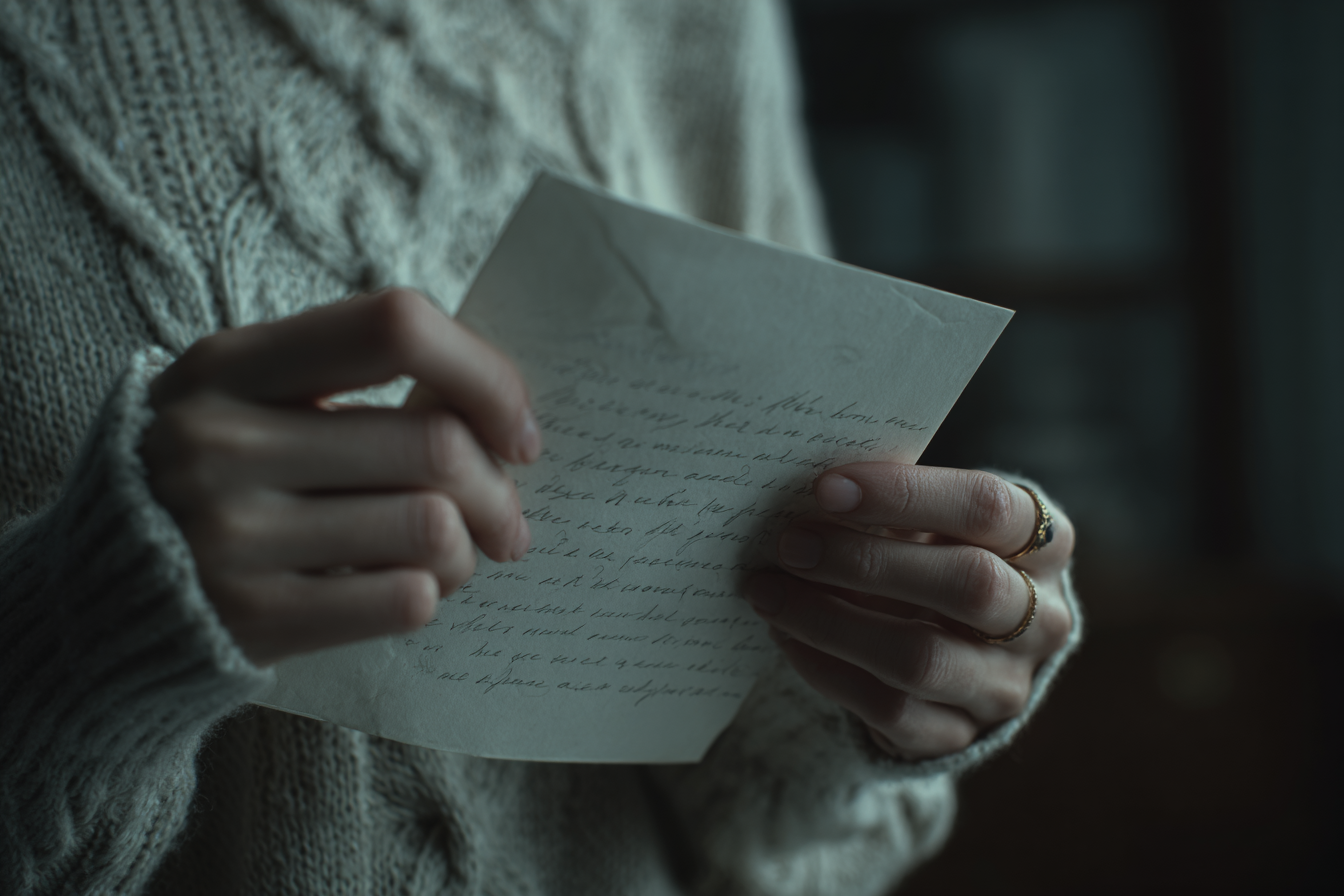 Eine Frau hält einen Brief | Quelle: Midjourney