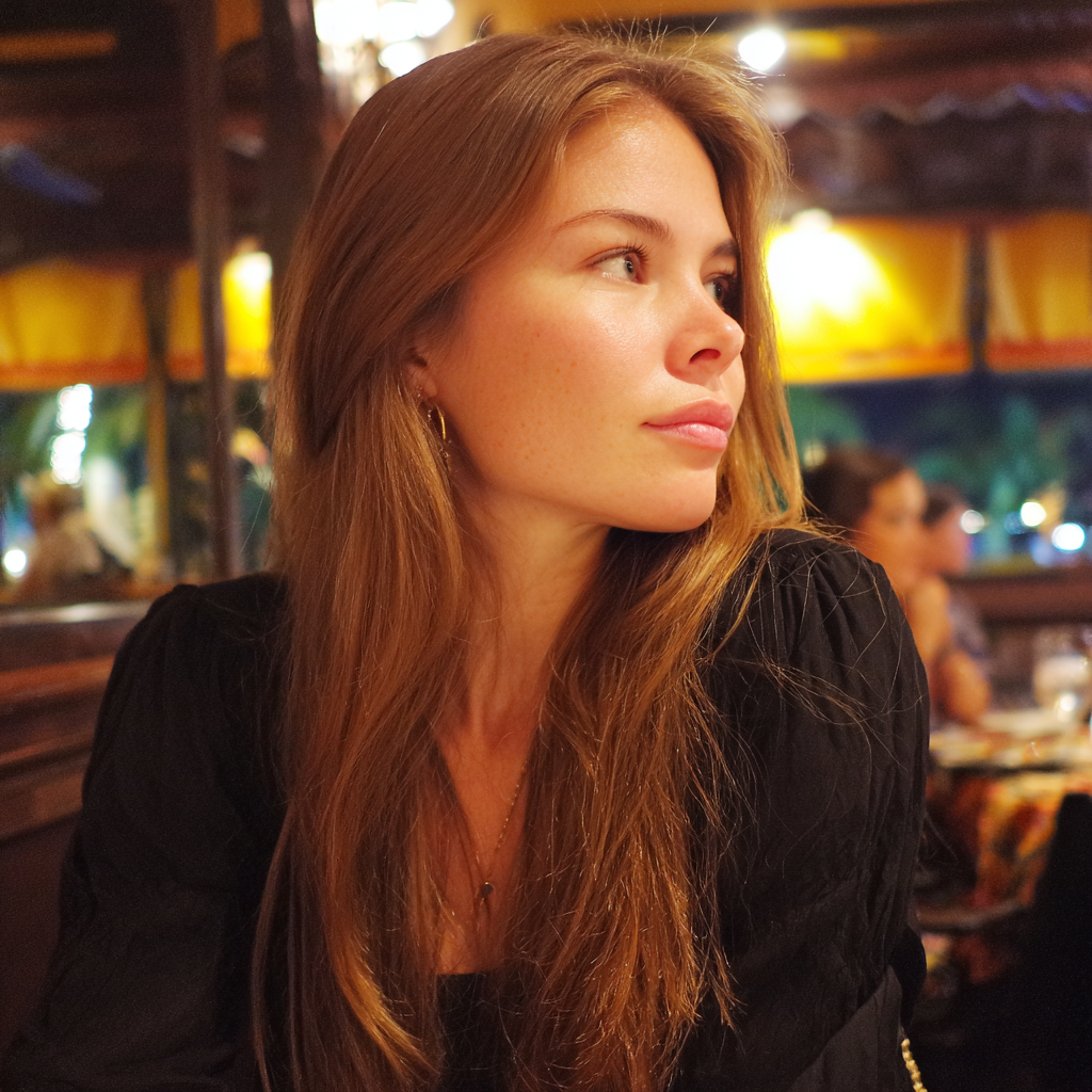 Eine Frau, die in einem Restaurant sitzt | Quelle: Midjourney