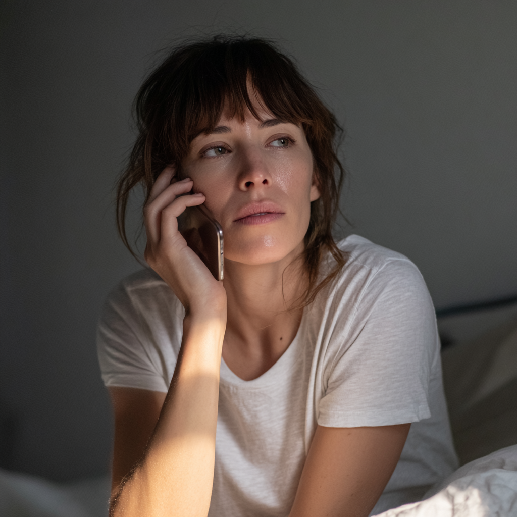 Eine Frau, die mit ihrem Telefon spricht | Quelle: Midjourney