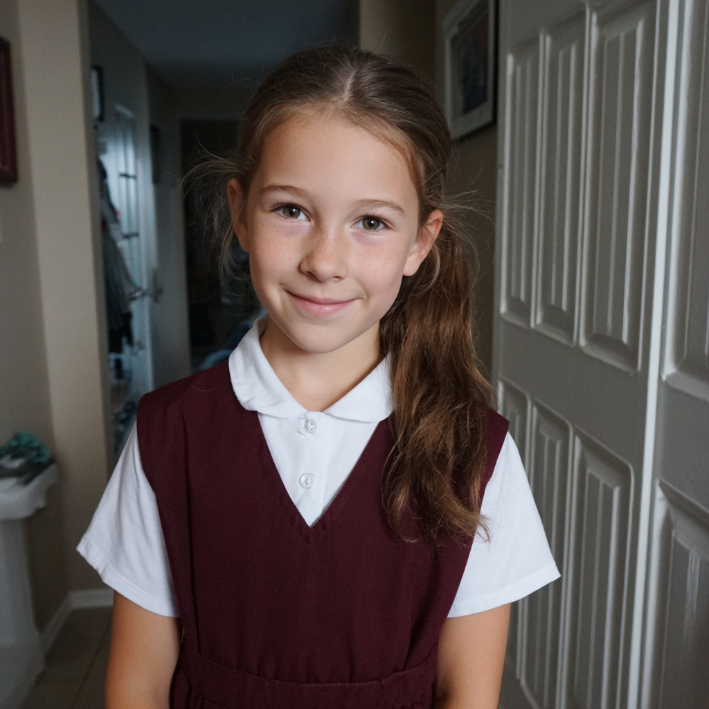 Ein lächelndes kleines Mädchen in ihrer Uniform | Quelle: Midjourney