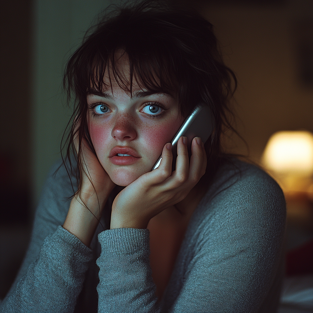 Eine aufgebrachte Frau am Telefon | Quelle: Midjourney