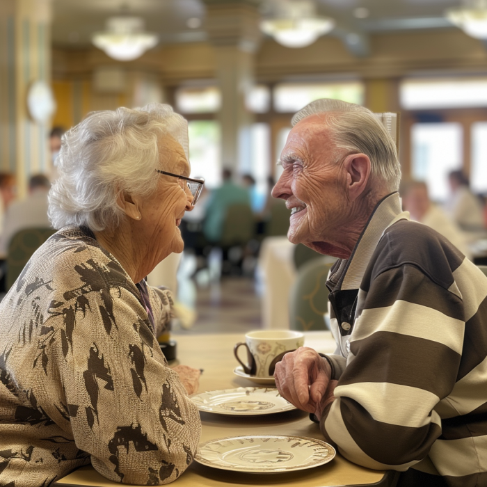 Ein älteres Paar trifft sich im Café eines Pflegeheims | Quelle: Midjourney