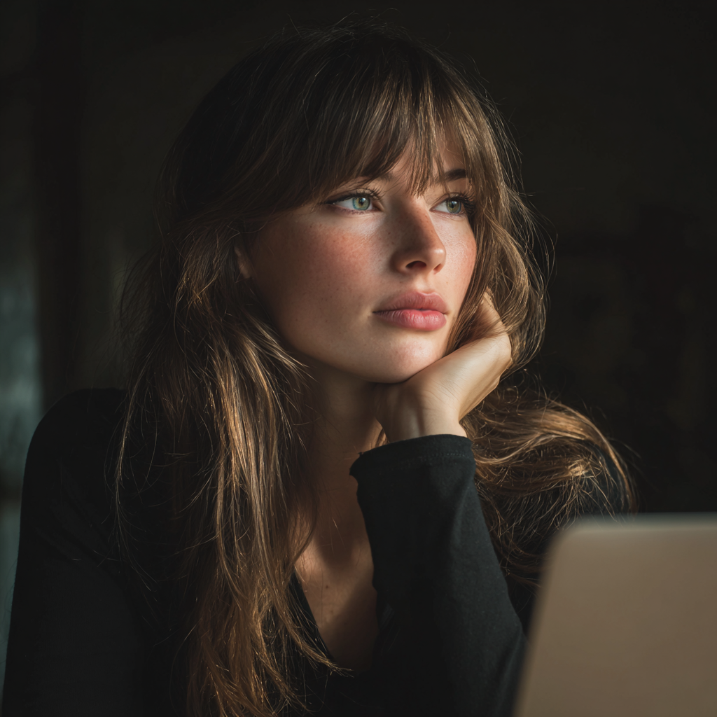 Eine Frau sitzt vor ihrem Laptop | Quelle: Midjourney