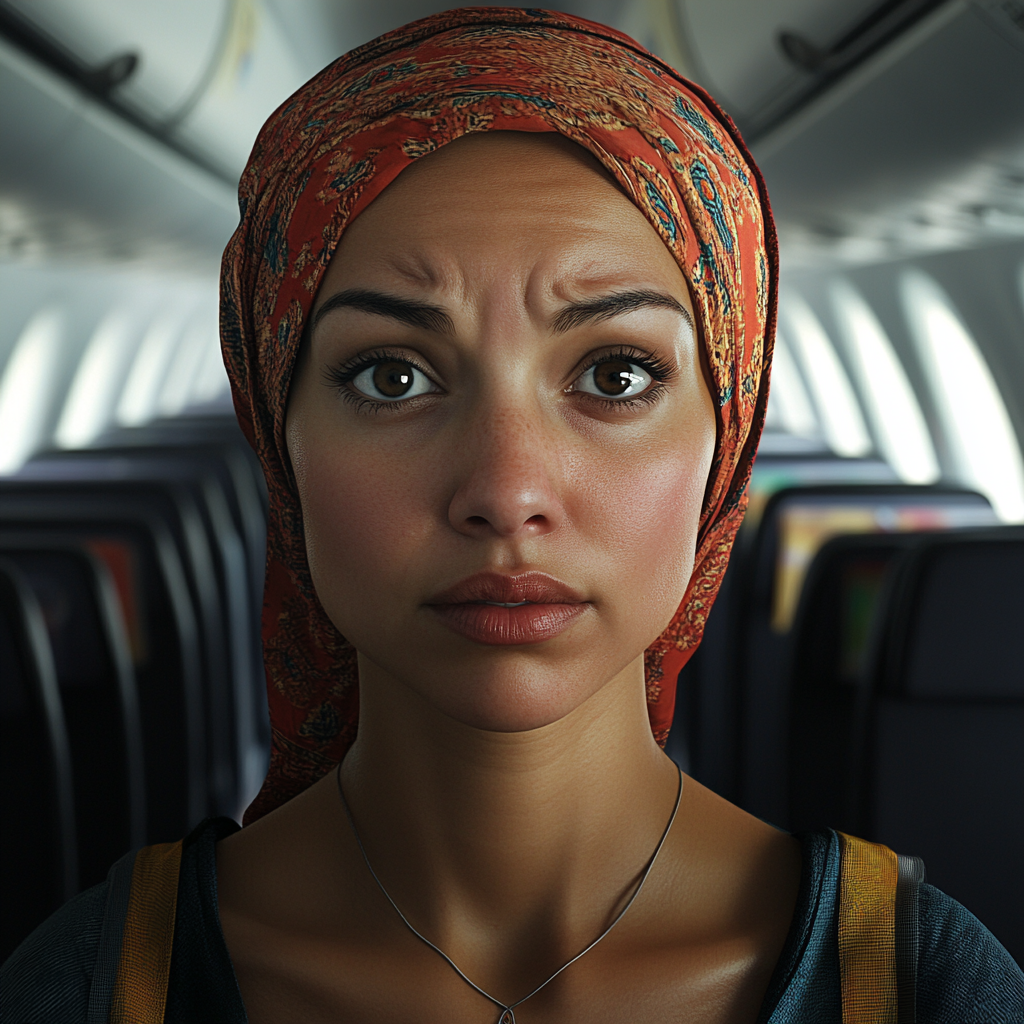 Eine Frau, die in einem Flugzeug steht | Quelle: Midjourney
