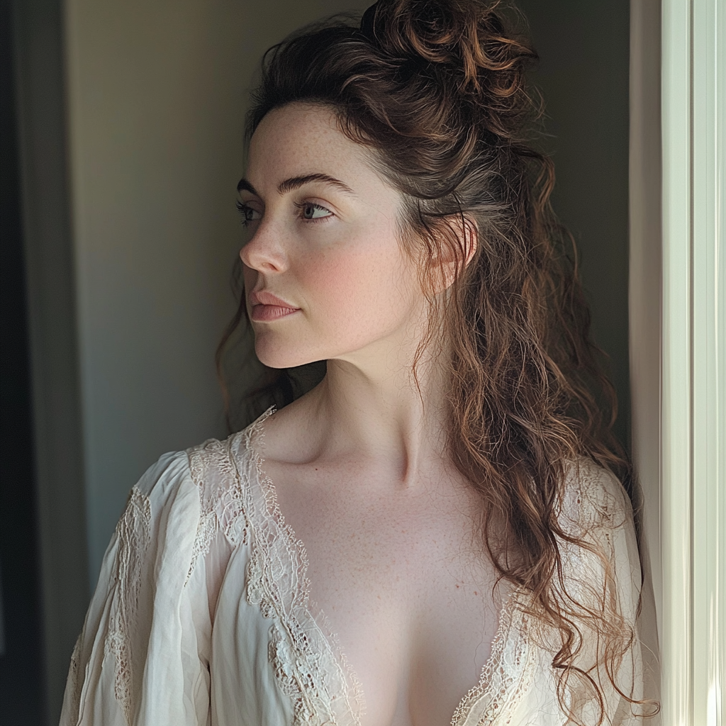 Kobieta stojąca w koszuli nocnej | Źródło: Midjourney