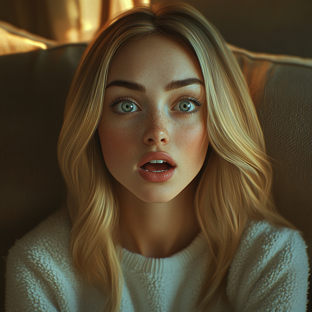 Eine verzweifelte Frau, die auf der Couch sitzt | Quelle: Midjourney