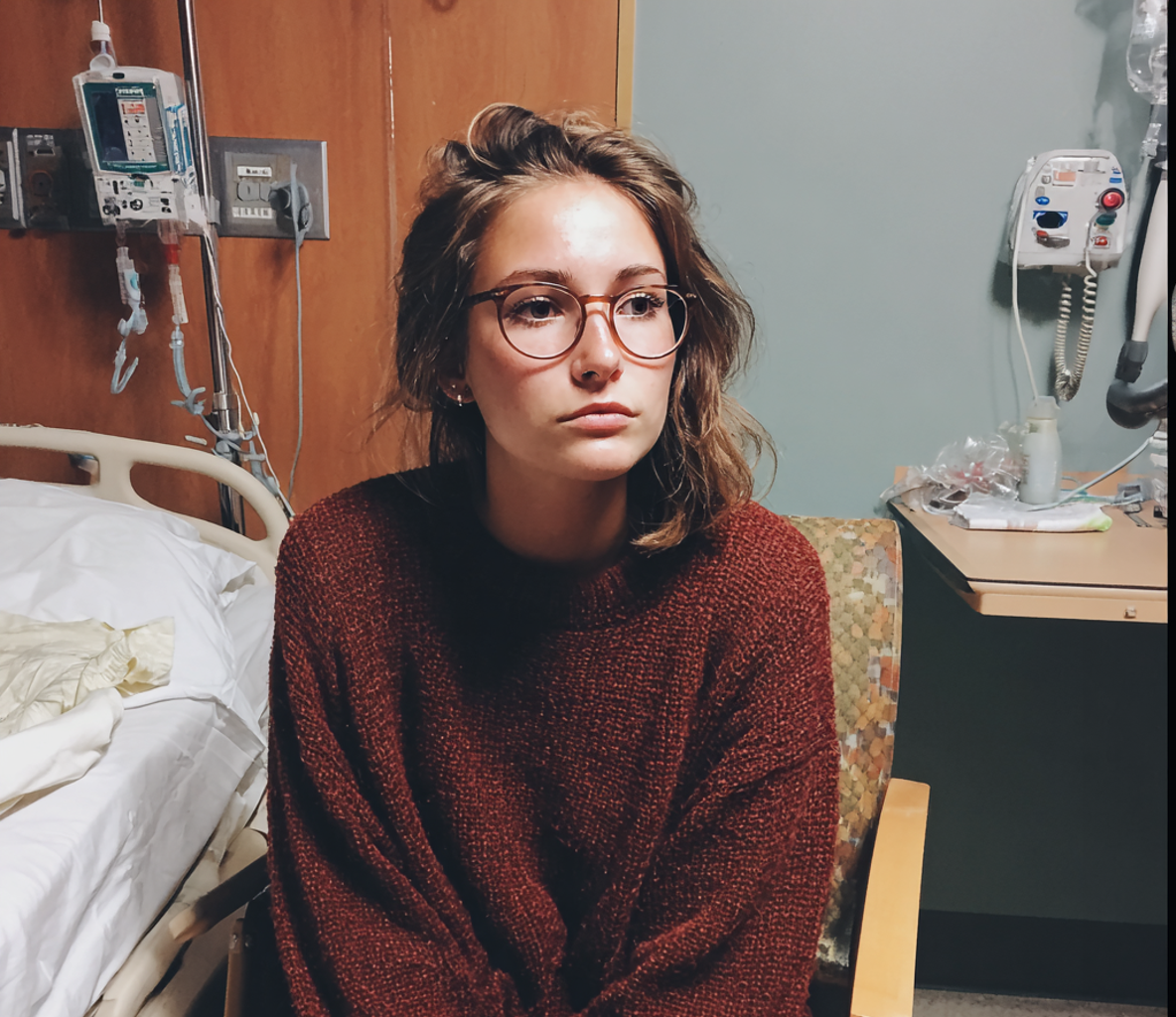 Eine Frau, die neben einem Krankenhausbett sitzt | Quelle: Midjourney