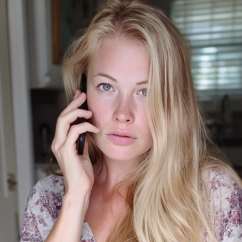 Eine besorgte Frau, die mit einem Handy telefoniert | Quelle: Midjourney