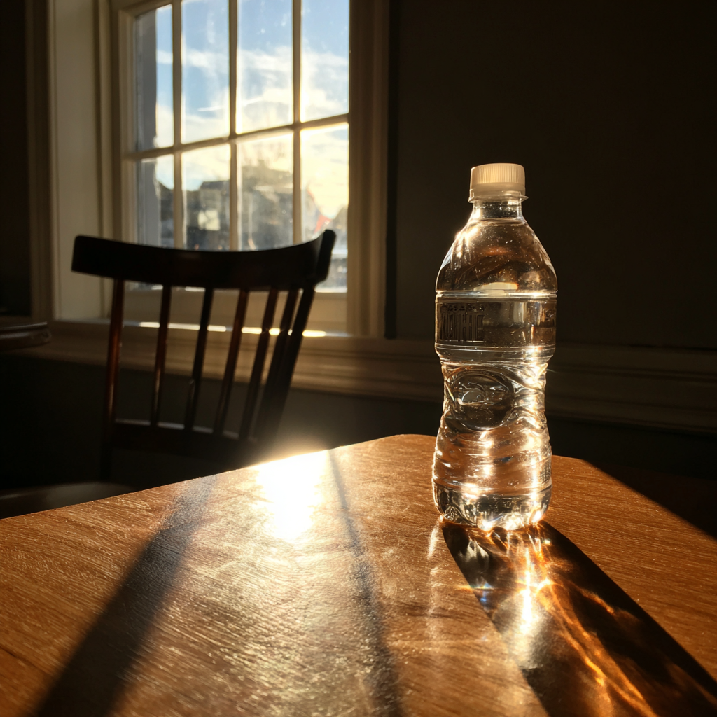 Eine Wasserflasche auf einem Tisch | Quelle: Midjourney