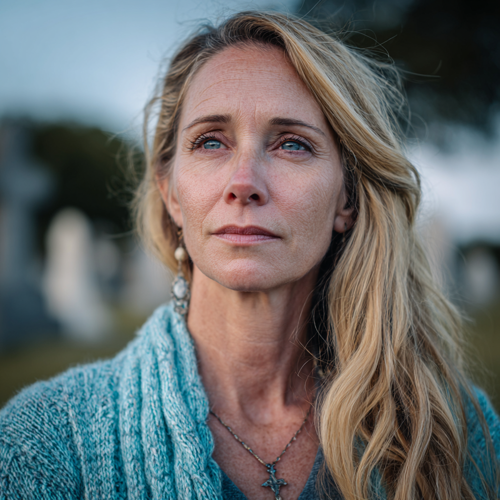 Eine emotionale Frau auf einem Friedhof | Quelle: Midjourney