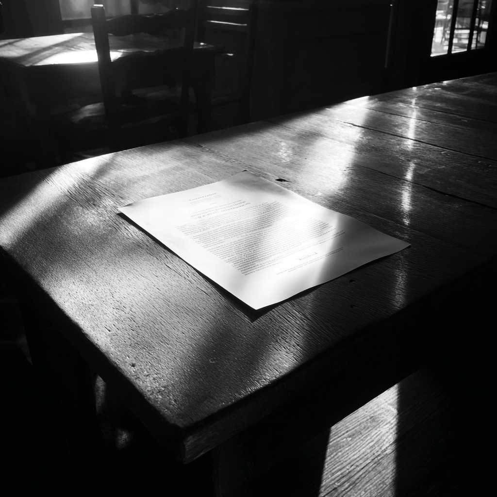Ein Blatt Papier auf einem Tisch | Quelle: Midjourney
