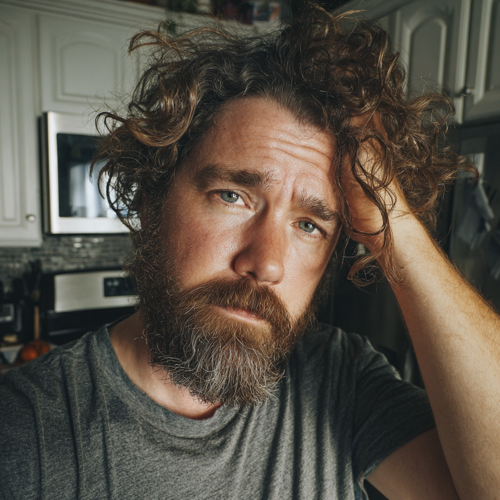 Ein Mann, der mit der Hand auf dem Kopf steht | Quelle: Midjourney