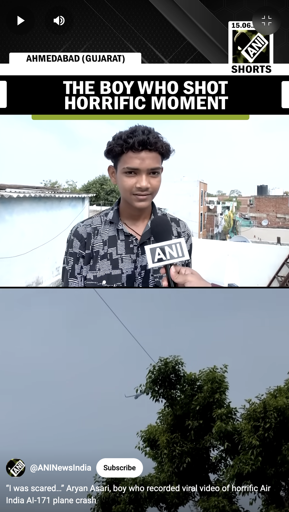 Aryan Asari erzählt, was er am Tag des Air India-Absturzes gesehen hat, wie in einem Video vom 15. Juni 2025 zu sehen ist | Quelle: YouTube/ANINewsIndia