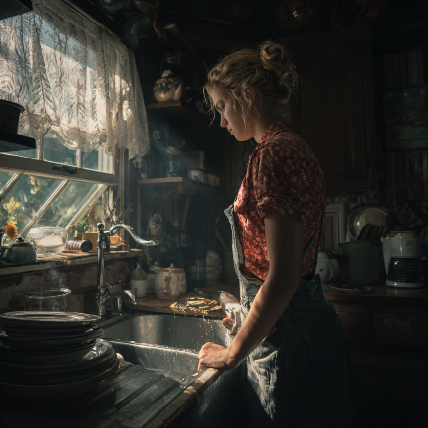 Eine Frau, die vor einer Spüle steht | Quelle: Midjourney