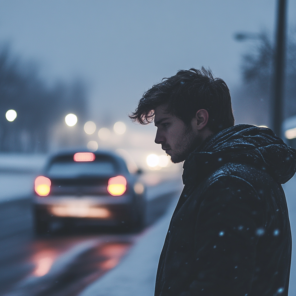 Ein Mann steht neben seinem Auto | Quelle: Midjourney