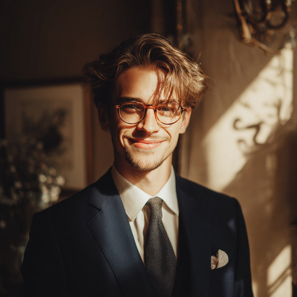 Ein lächelnder Mann in einem marineblauen Anzug | Quelle: Midjourney