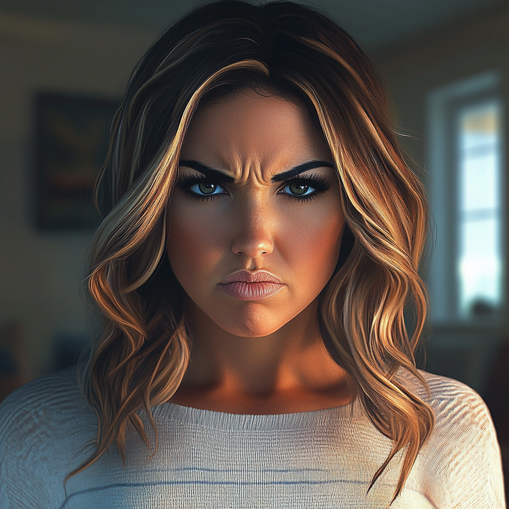 Eine wütende Frau, die die Stirn runzelt | Quelle: Midjourney