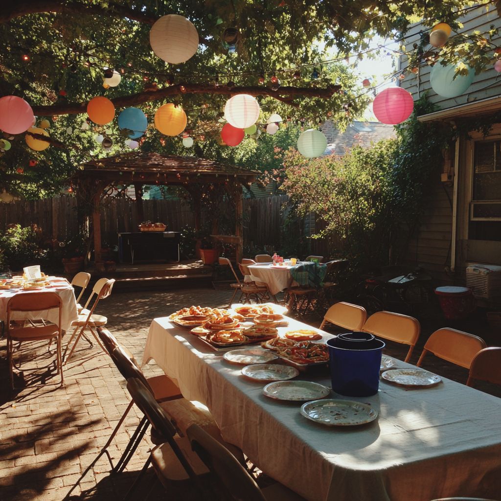 Ein Hinterhof-Party-Setup | Quelle: Midjourney