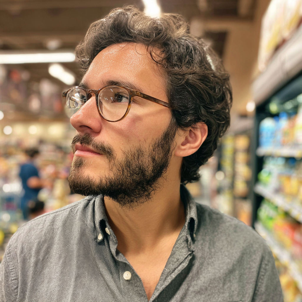 Ein Mann steht in einem Supermarkt | Quelle: Midjourney