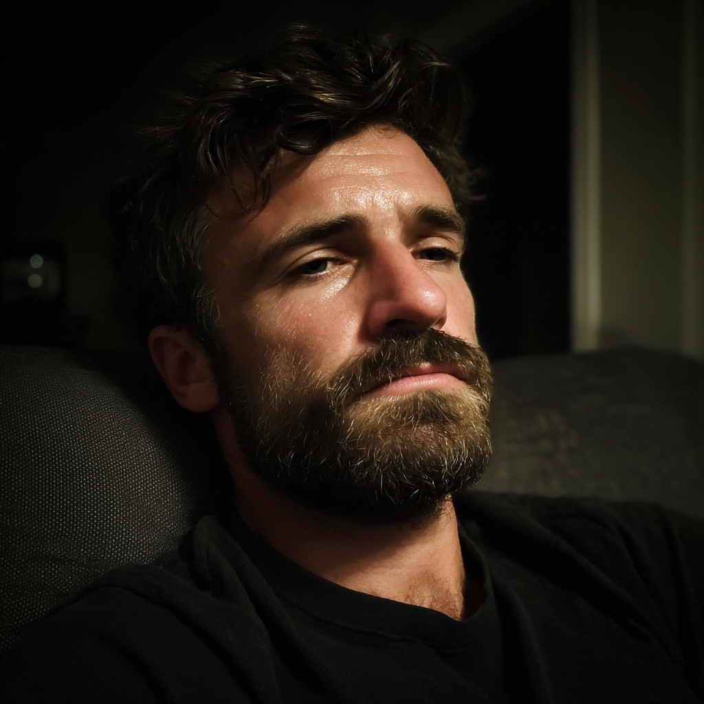 Ein aufgebrachter Mann sitzt auf einer Couch | Quelle: Midjourney