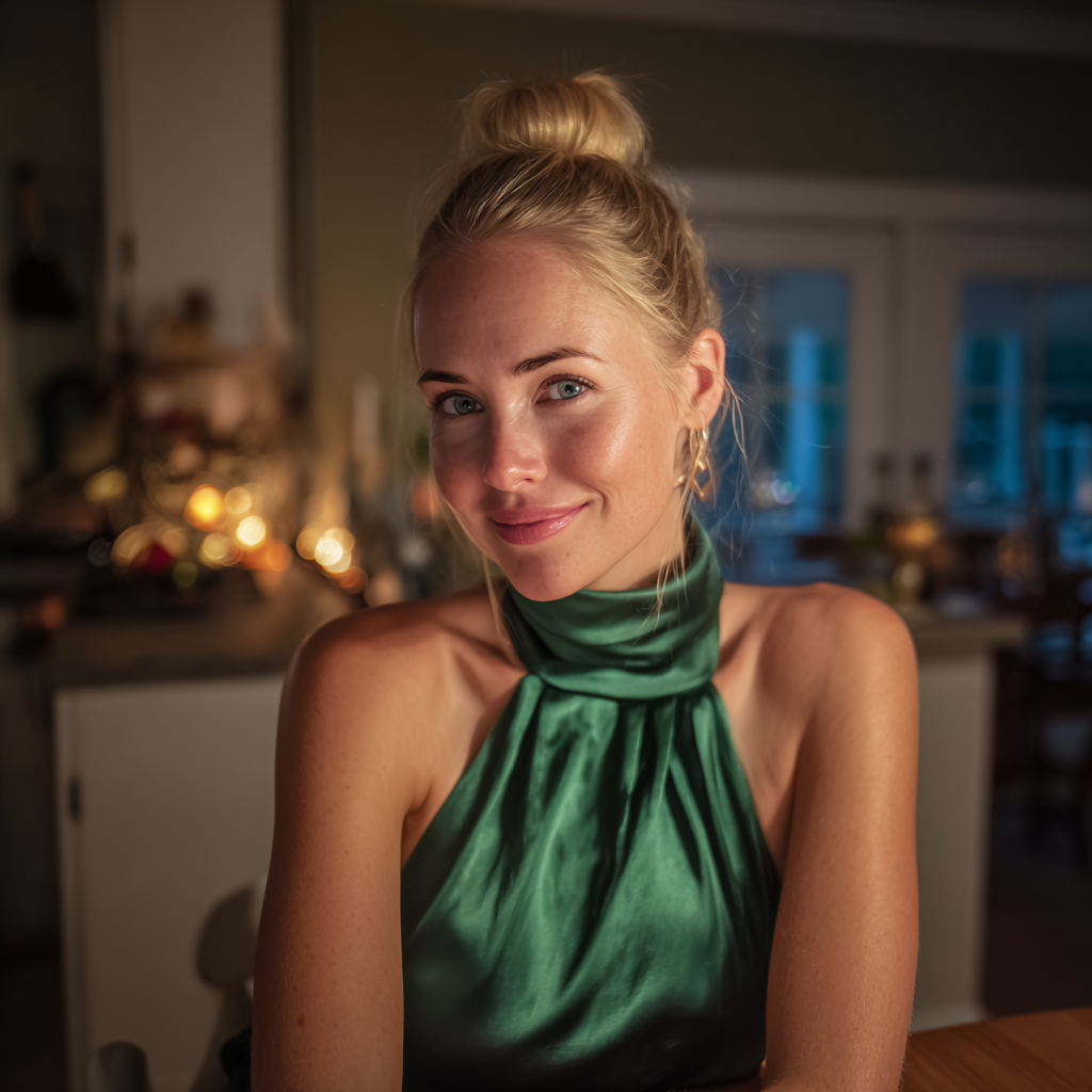 Eine lächelnde Frau, die an einem Tisch sitzt | Quelle: Midjourney