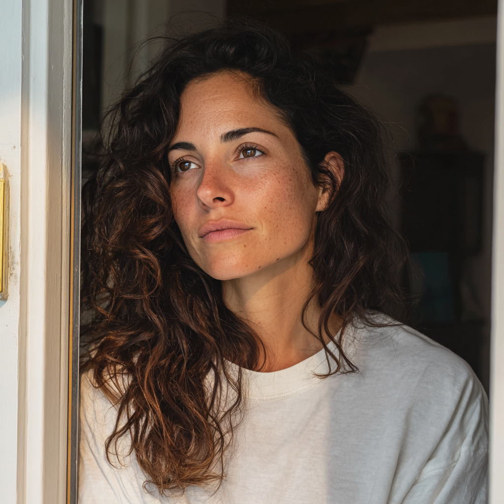 Eine Frau, die an einer Haustür steht | Quelle: Midjourney