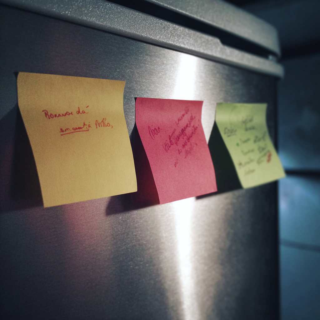 Klebezettel am Kühlschrank | Quelle: Midjourney