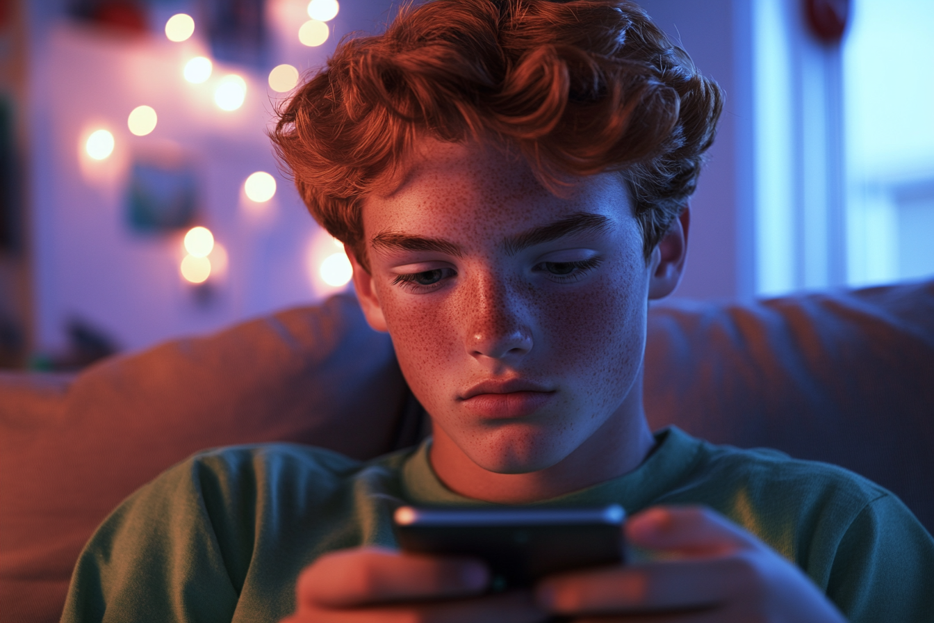 Ein Junge benutzt sein Telefon | Quelle: Midjourney