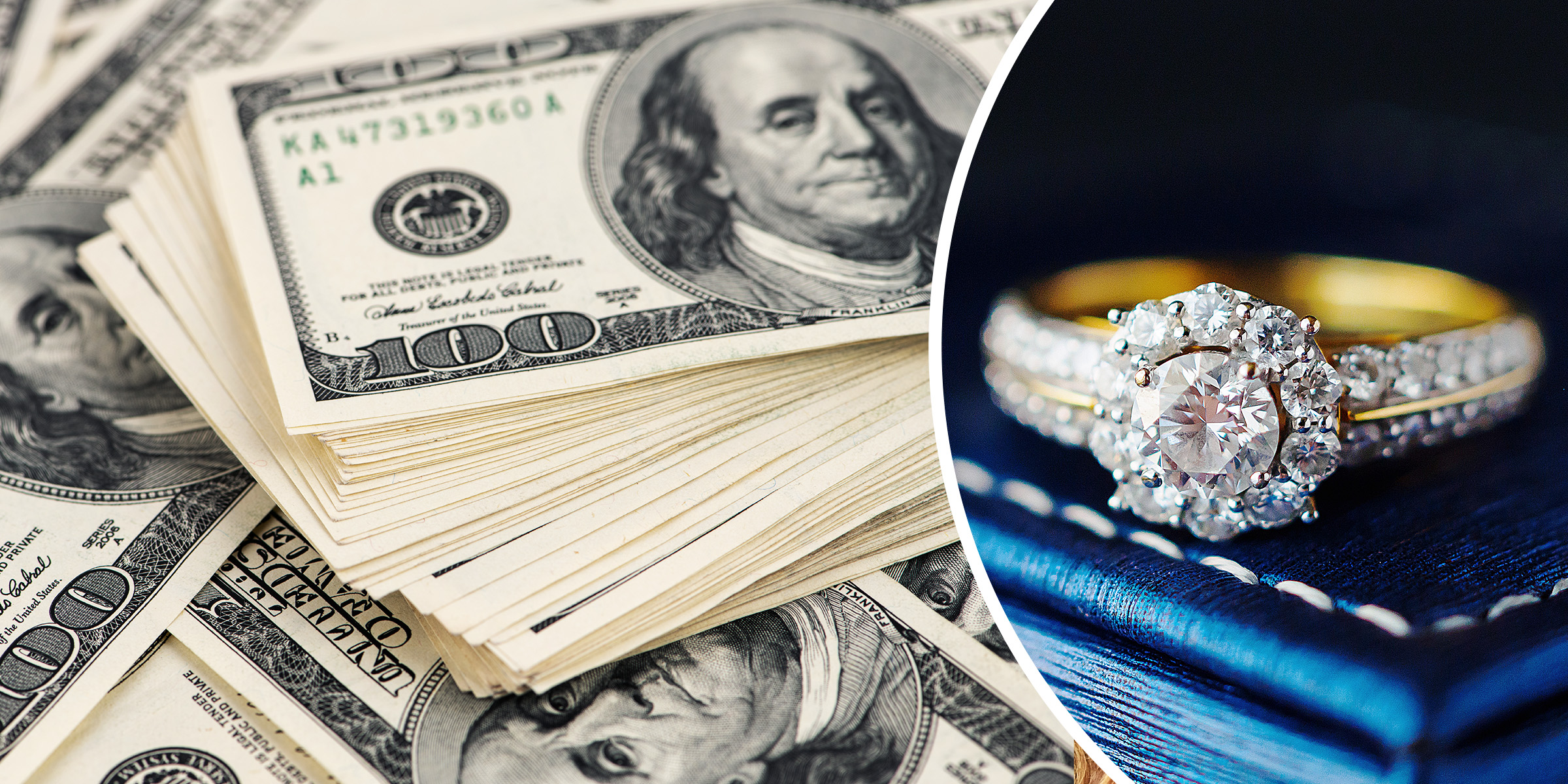 Dollarscheine und ein teurer Diamantring | Quelle: Shutterstock