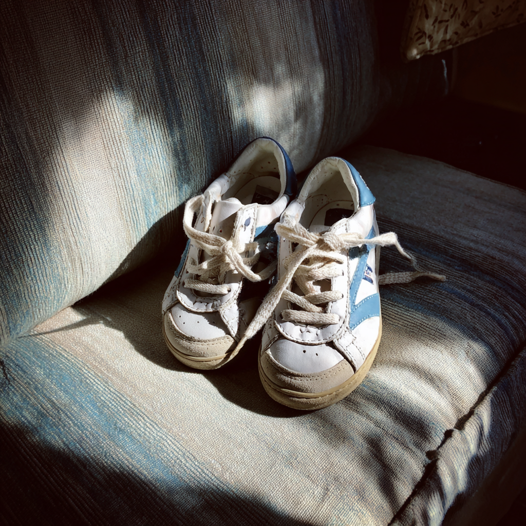 Ein Paar Turnschuhe auf einer Couch | Quelle: Midjourney