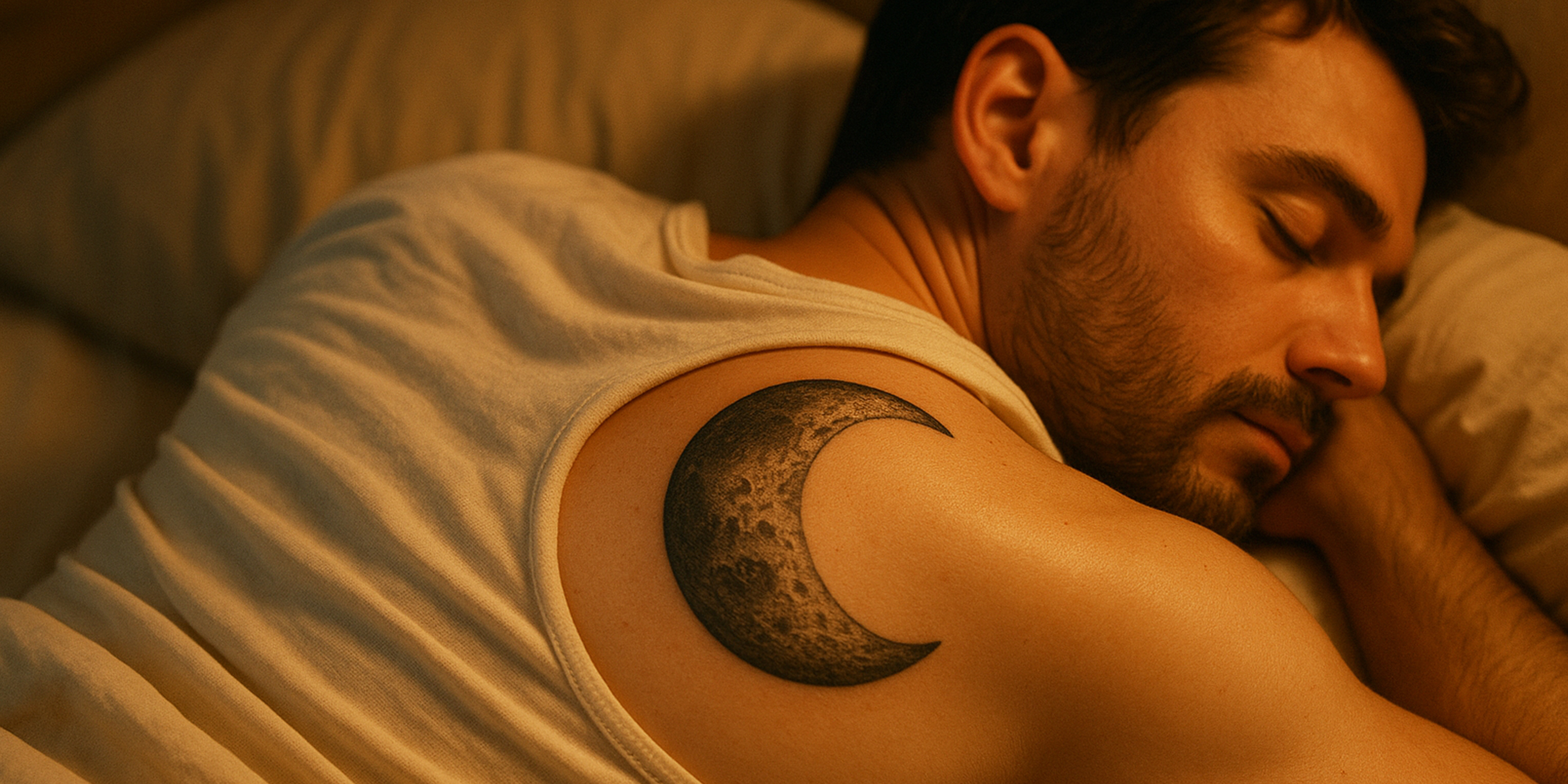 Schlafender Mann mit einem mondförmigen Tattoo | Quelle: Sora