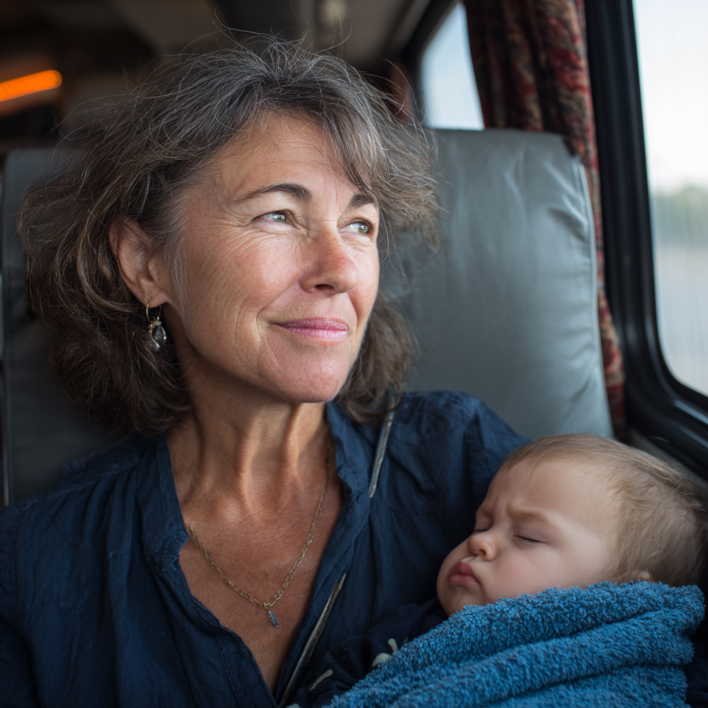 Eine erleichterte ältere Frau hält ihren Enkel im Arm | Quelle: Midjourney