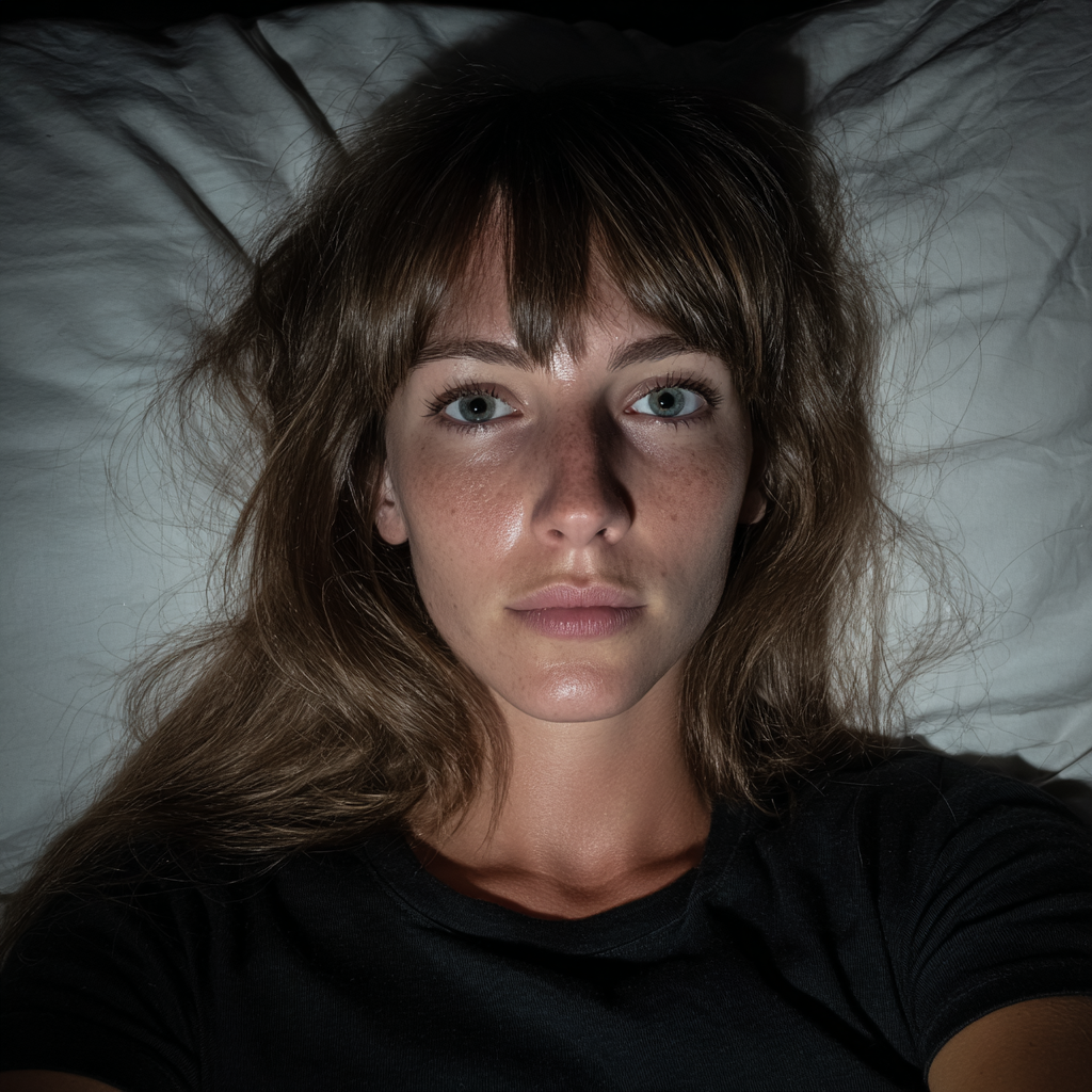 Eine besorgte Frau liegt im Bett | Quelle: Midjourney