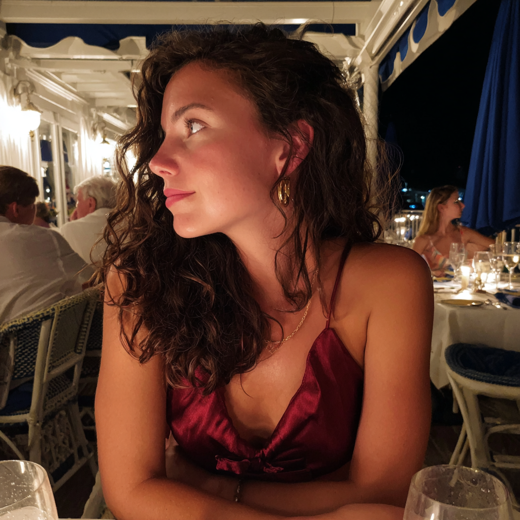 Eine Frau, die an einem Tisch sitzt | Quelle: Midjourney