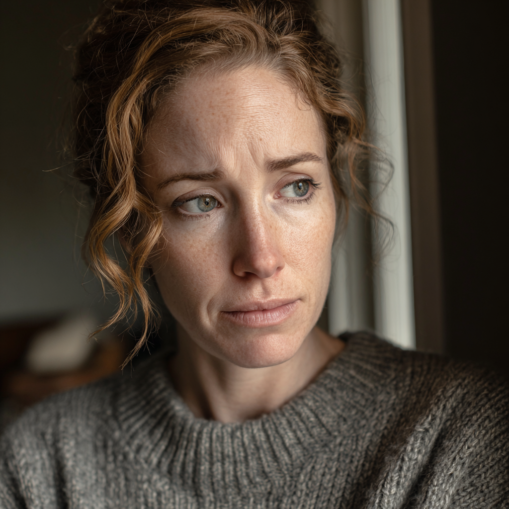 Eine Nahaufnahme einer aufgebrachten Frau | Quelle: Midjourney