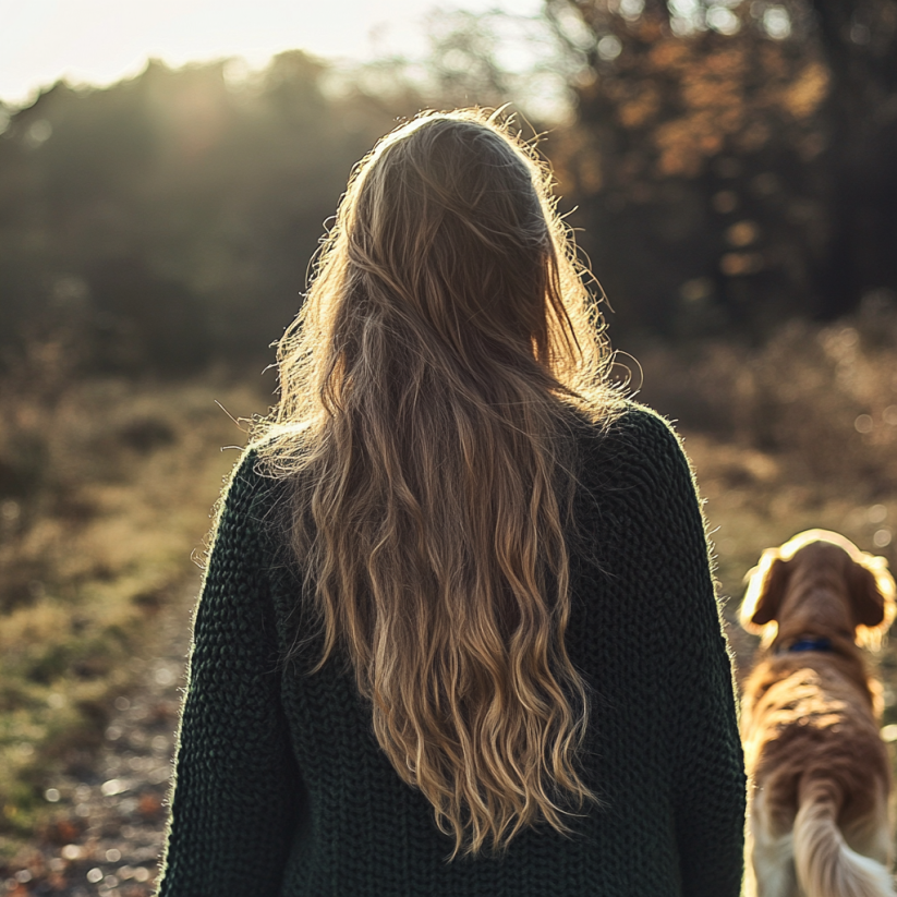 Eine Frau geht mit ihrem Hund spazieren | Quelle: Midjourney