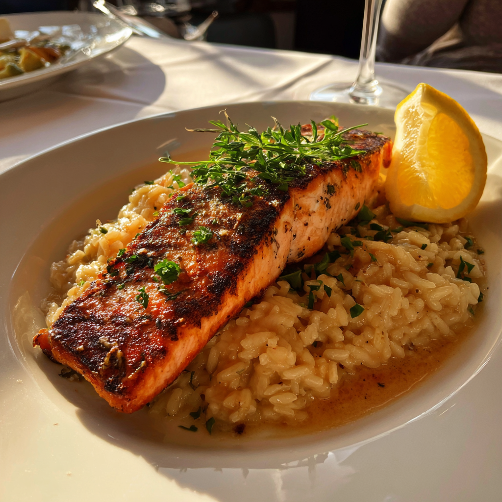 Ein Teller mit Essen auf einem Tisch | Quelle: Midjourney